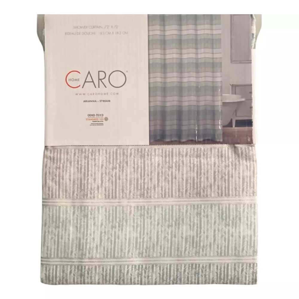 CARO Home 72 x 72 Cotton Blend Ariana Stream Teal Silver Gray Shower Curtain NEW